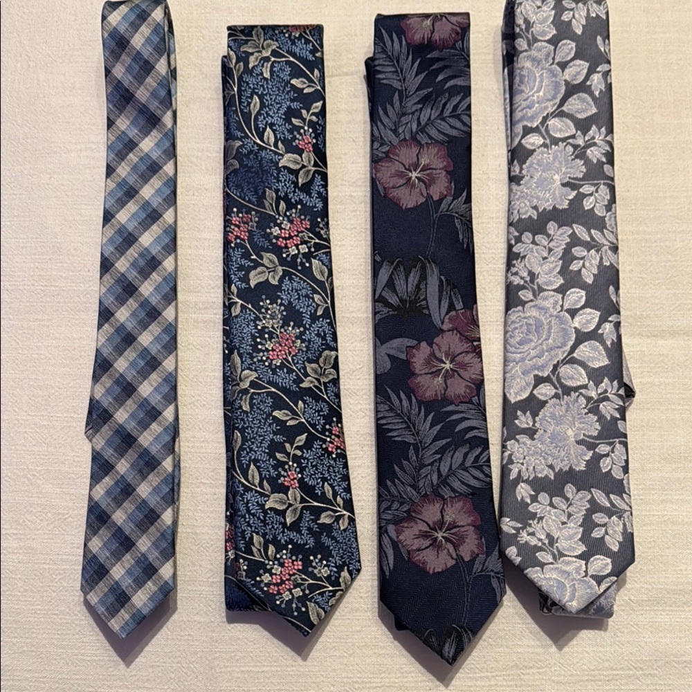 Men's Floral and Plaid Tie Set - Blue, Black, Gray